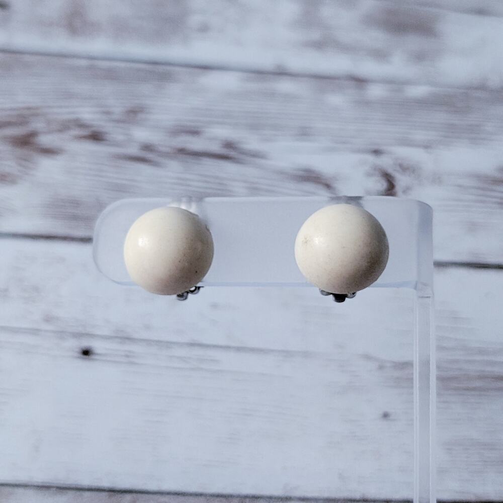 Vintage Clip On Earrings Domed Cream - Multiple Marks